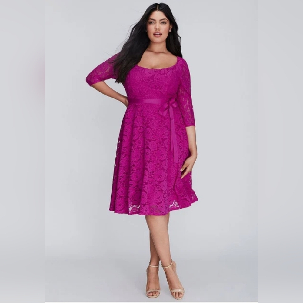Lane Bryant Womans Fuchsia Pink Midi Zipper Dress Size 14 NWT